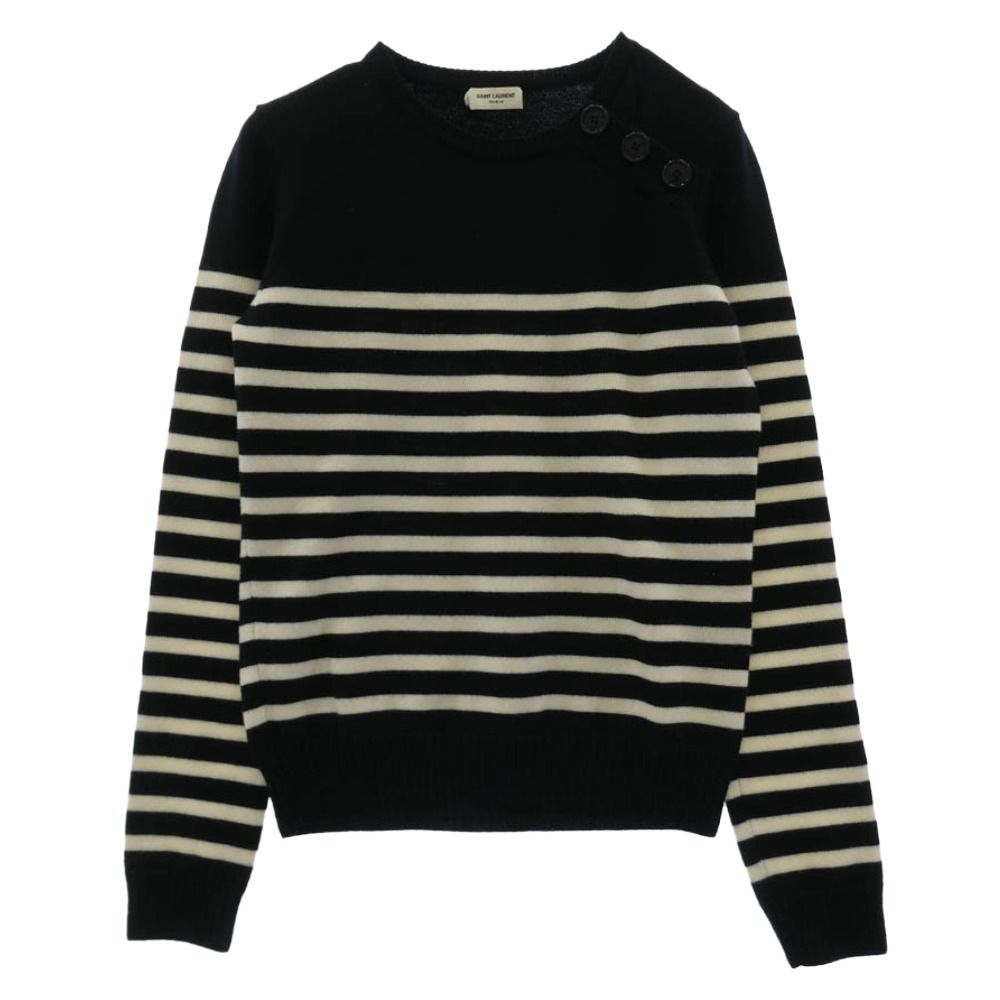 SAINT LAURENT サンローラン 485179 YA2ID ウール ショルダーボタン ボーダー ニット ブラック系 XS【中古】