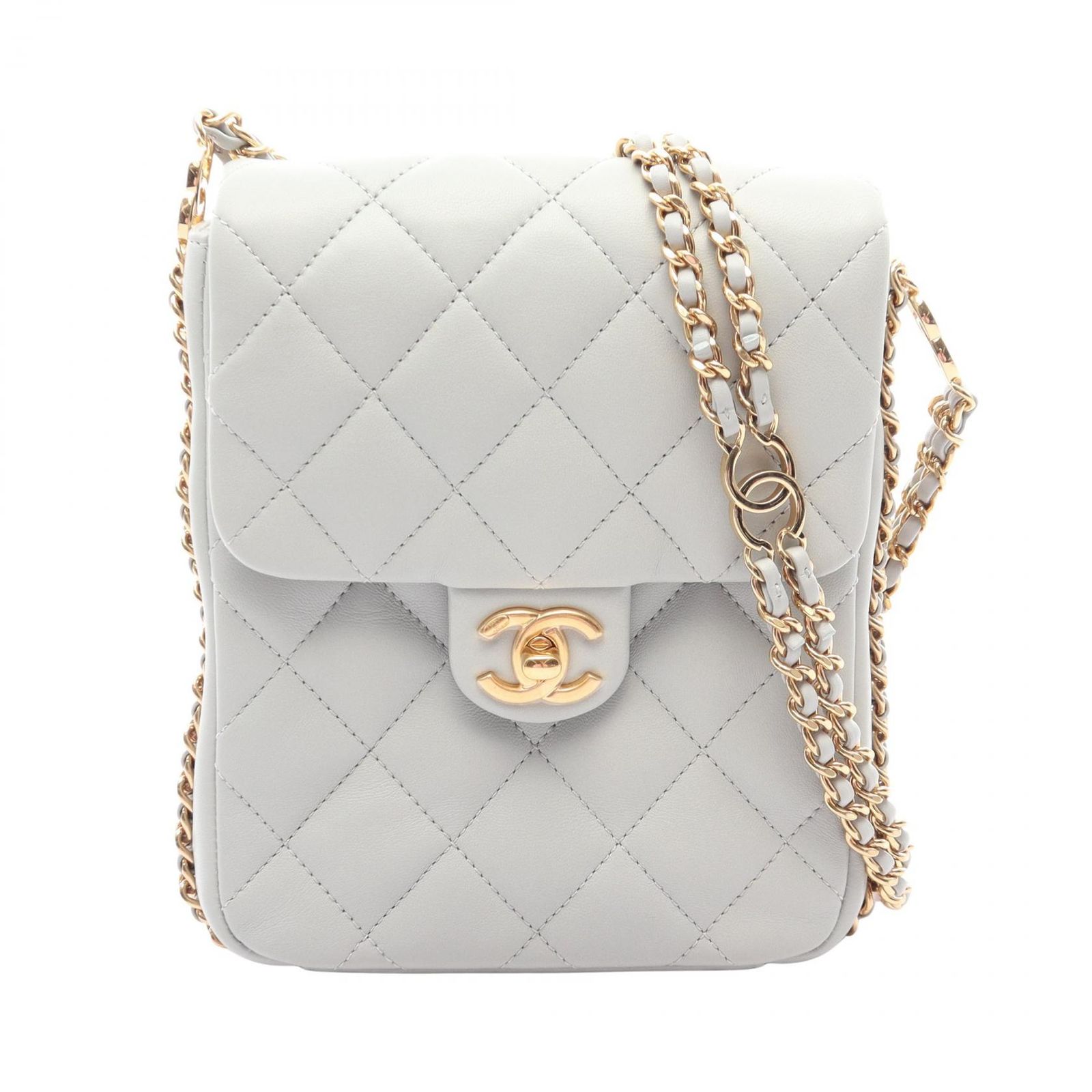 シャネル CHANEL ショルダーバッグ マトラッセ ブルーグレー ラムスキン（羊革） マトラッセ チェーンショルダー レディース Used A
