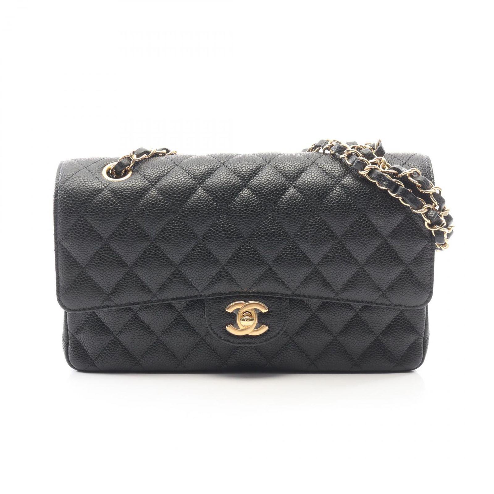 シャネル CHANEL ショルダーバッグ マトラッセ Wフラップ ブラック キャビアスキン(グレインドカーフ) マトラッセ ダブルフラップ チェーンショルダー レディース