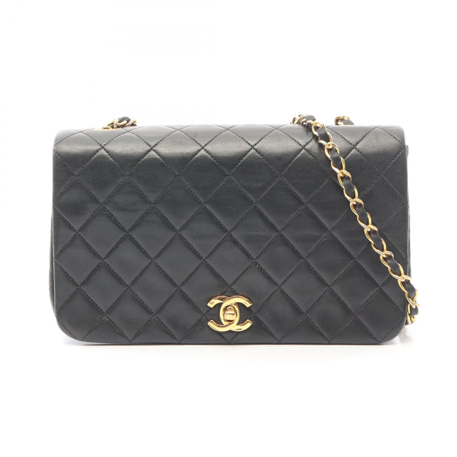 シャネル CHANEL ショルダーバッグ フルフラップ マトラッセ ブラック ラムスキン（羊革） マトラッセ フルフラップ チェーンショルダー レディース Used B