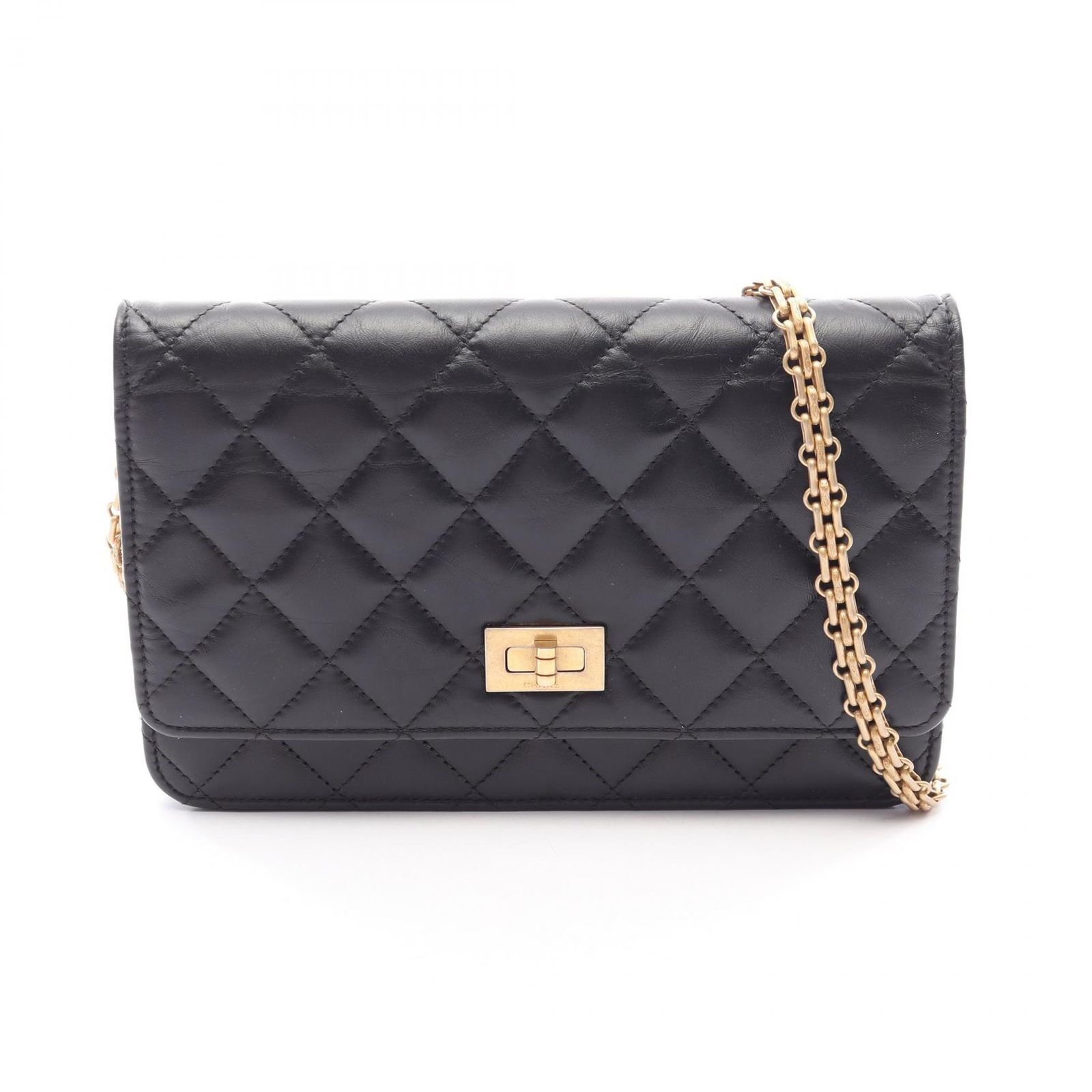 シャネル CHANEL ショルダーバッグ 2.55 マトラッセ ブラック カーフ（牛革） 2.55 マトラッセ チェーンウォレット レディース Used A
