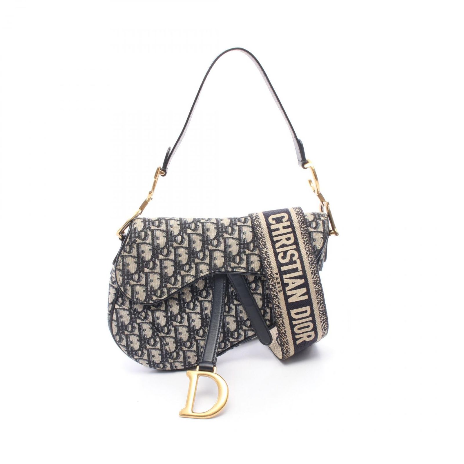 ディオール Dior ハンドバッグ サドルバッグ オブリーク ネイビー キャンバス レザー オブリーク サドルバッグ レディース Used A 199,900円