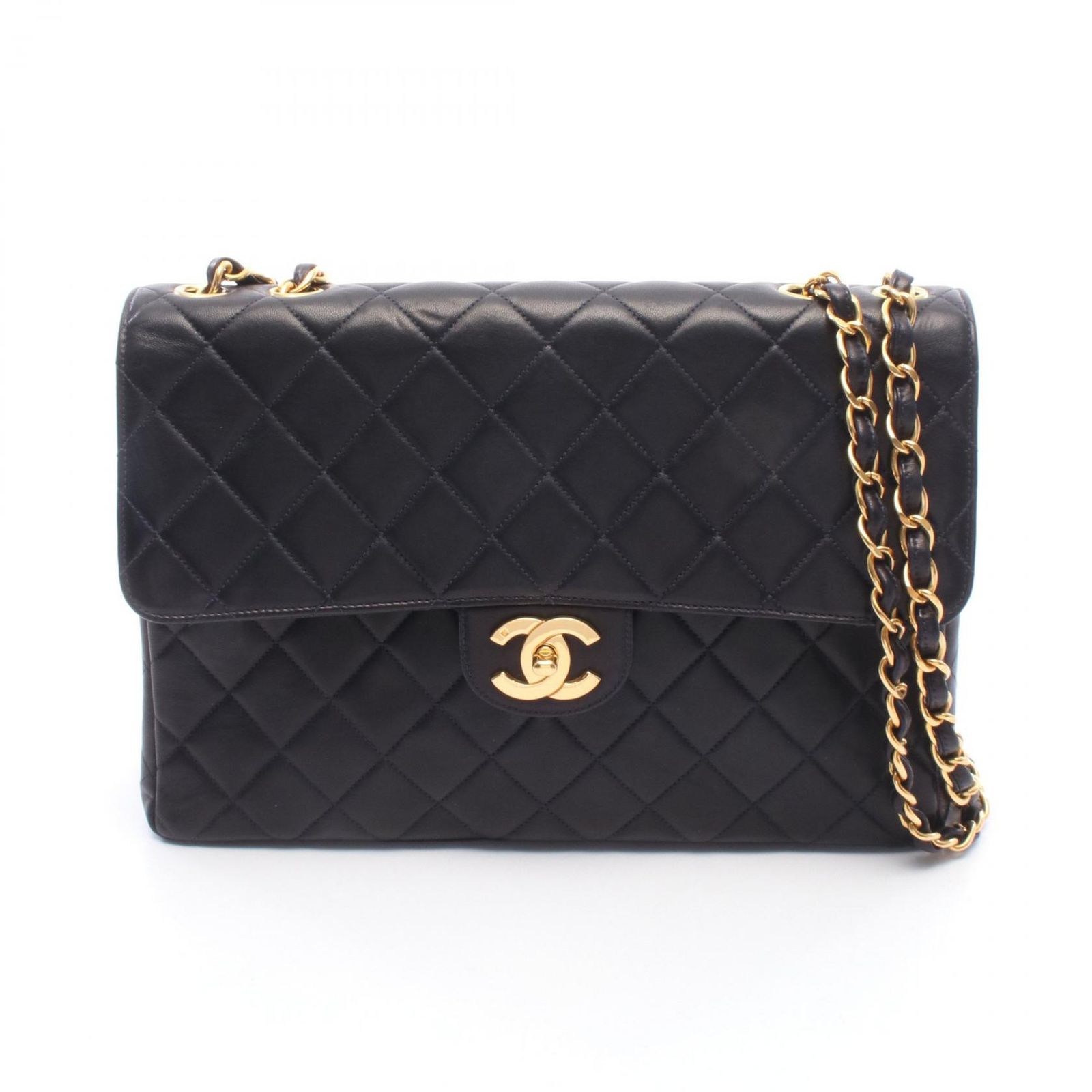 シャネル CHANEL ショルダーバッグ デカマトラッセ 30 シングルフラップ ネイビー ラムスキン（羊革） デカマトラッセ チェーンショルダー レディース Used B