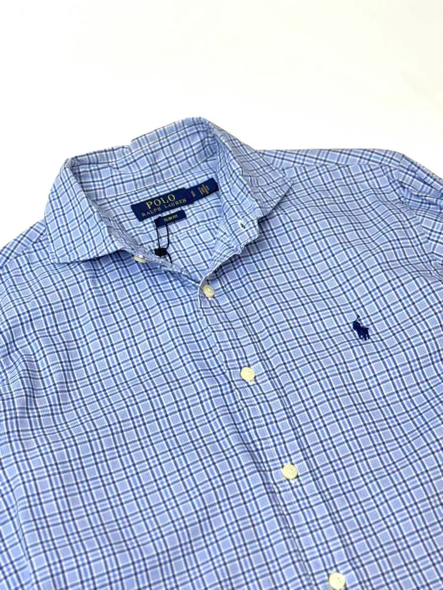 POLO ラルフローレン スリムフィット ブルー CHECK シャツ