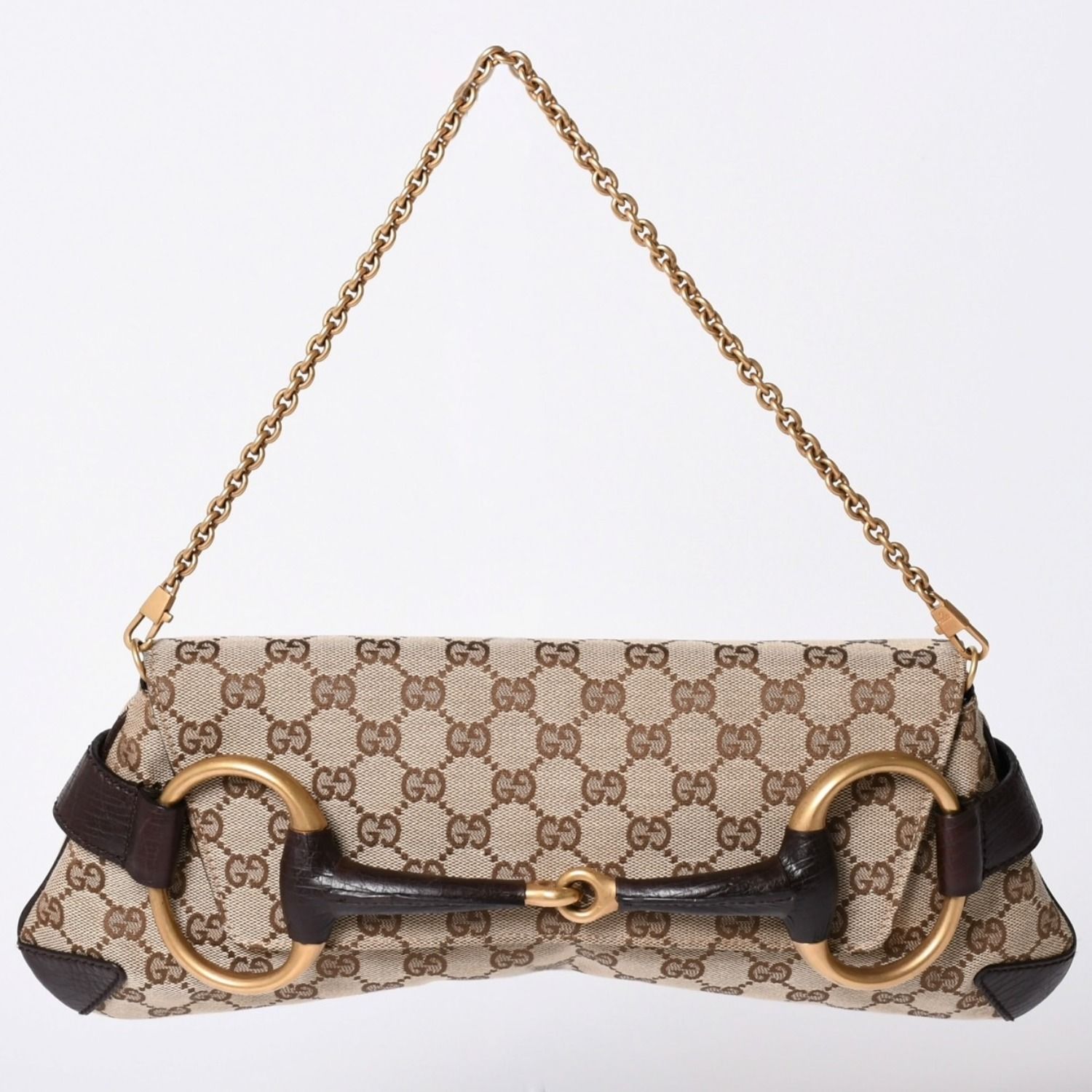 極美品 GUCCI グッチ Horsebit ホースビット 2WAYバッグ 120134 GGキャンバス レザー ベージュ 中古 4a002108