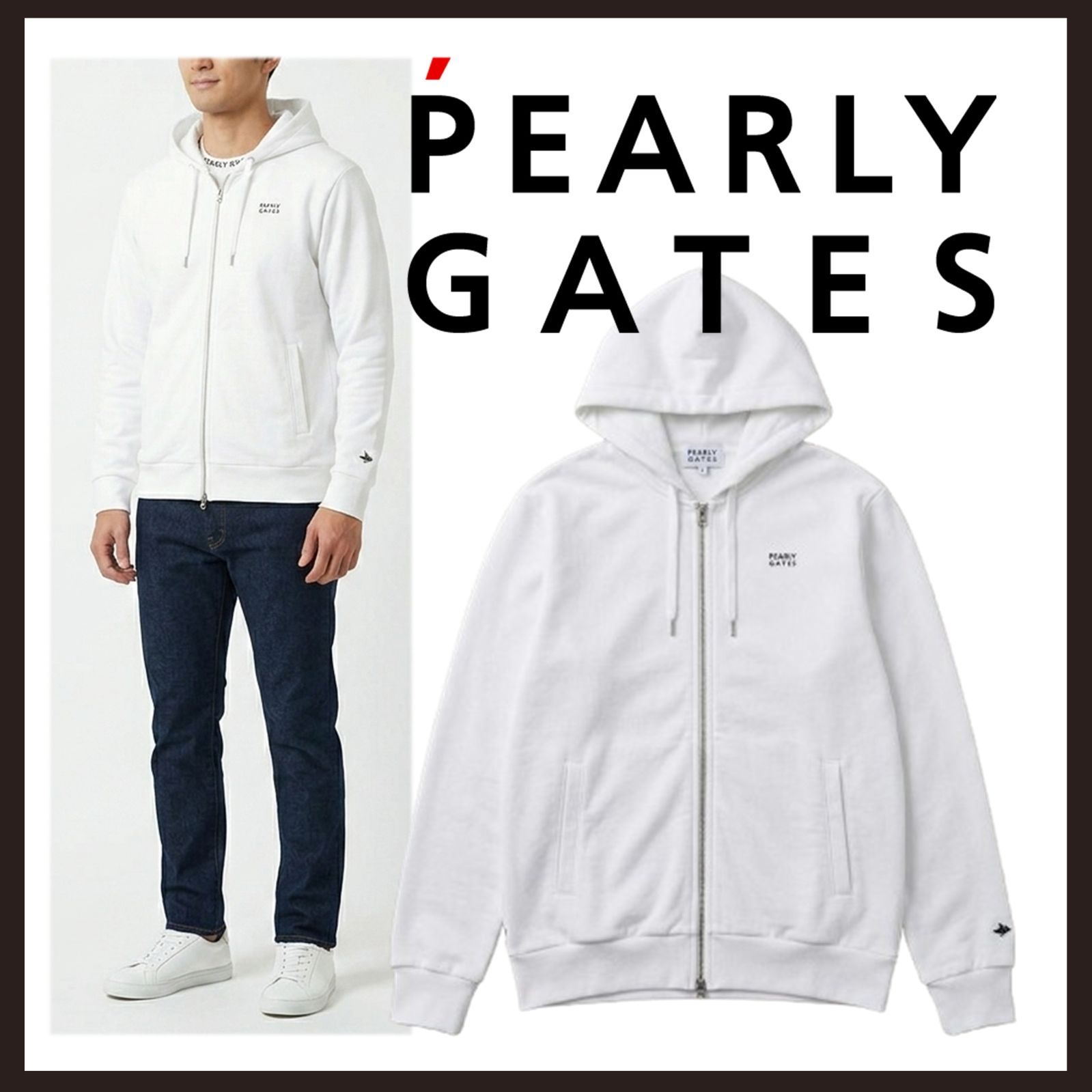 新品 未使用 パーリーゲイツ 吊風裏毛 フルジップアップ パーカー ホワイトXL【PEARLY GATES】T/C ダブルジップ フーディ