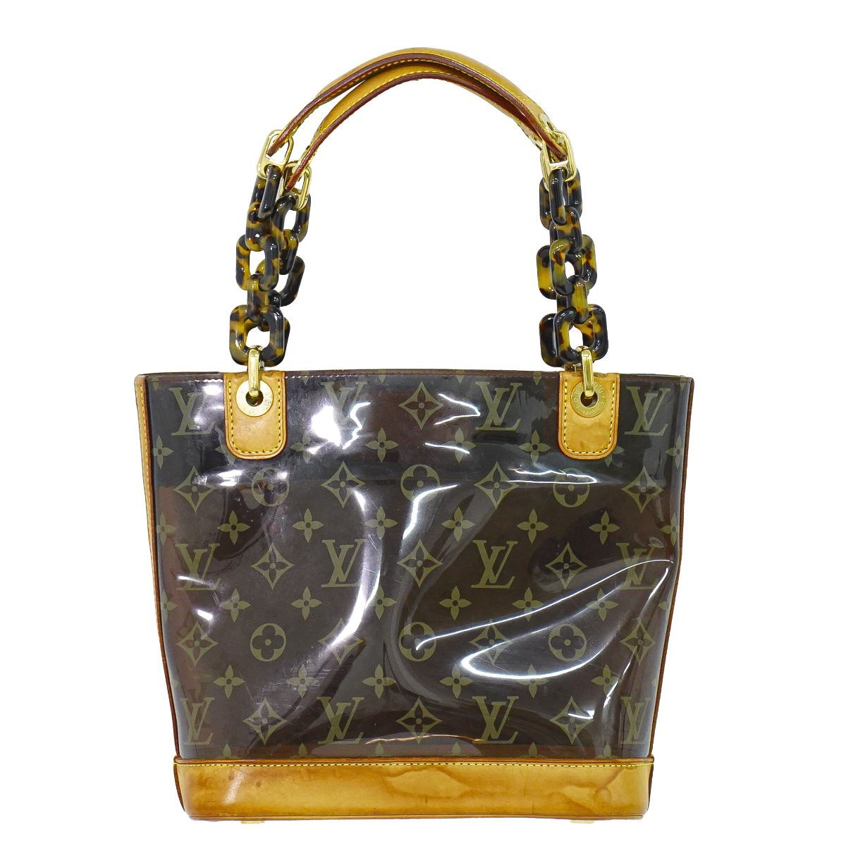 本物 ルイヴィトン LOUIS VUITTON LV カバ アンブル PM モノグラム ビニール トートバッグ ハンドバッグ クリア ブラウン M92502 ビトン バッグ 中古・