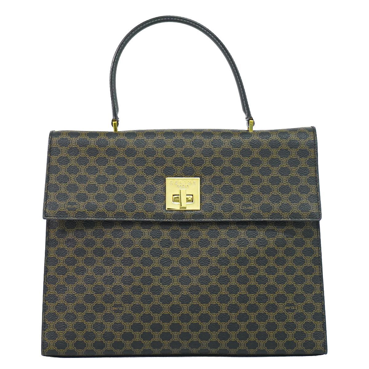 本物 セリーヌ CELINE マカダム ハンドバッグ PVC ブラック ブラウン Macadam バッグ 中古・