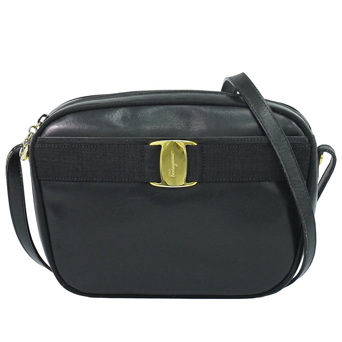 本物 サルヴァトーレ フェラガモ Salvatore Ferragamo ヴァラ ショルダーバッグ ポシェット レザー ブラック Vara バッグ 中古・