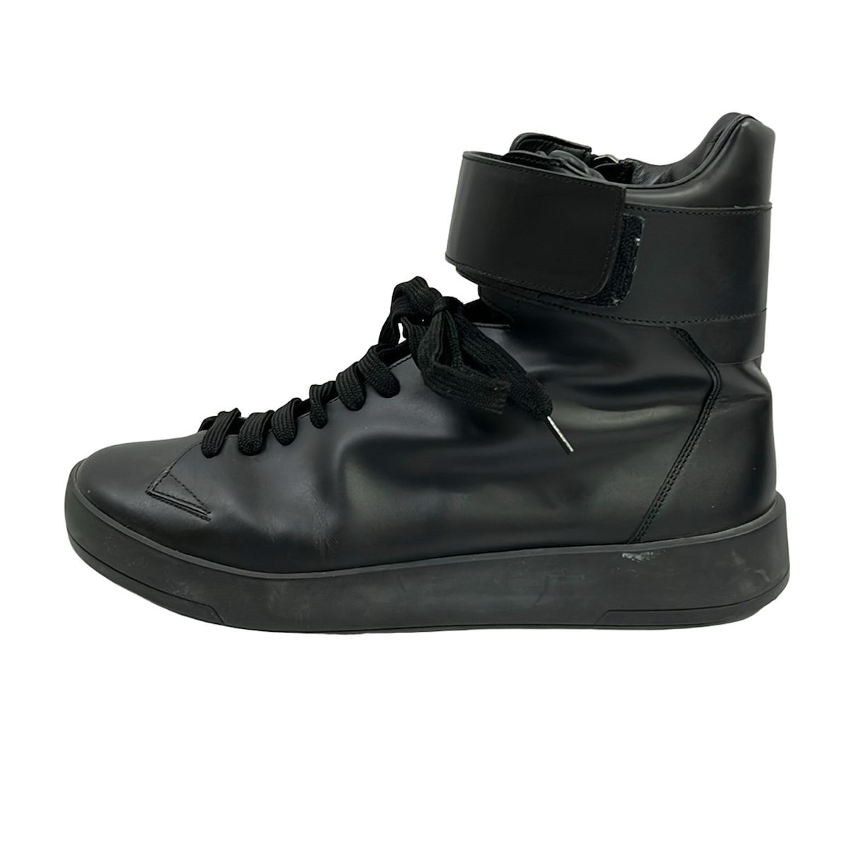 PRADA SPORT(プラダスポーツ) ショートブーツ 8 メンズ - 黒 レースアップ/インソール取外し可 レザー