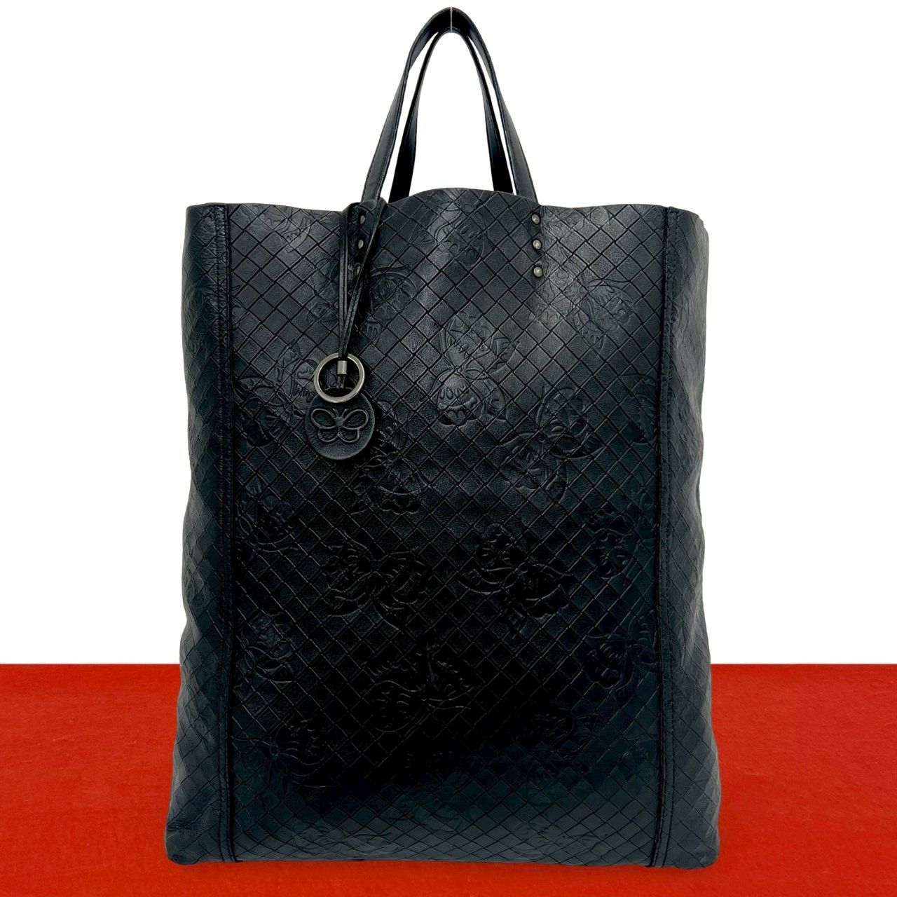 極 美品 BOTTEGA VENETA ボッテガヴェネタ イントレッチオ バタフライ レザー 本革 トートバッグ ハンドバッグ ブラック 黒 343-4