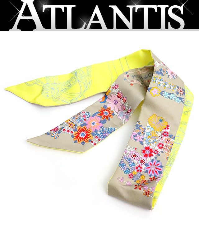 【広尾店】美品 エルメス HERMES BRIDES de GALA en fleurs ブリッド ドゥ ガラ アン フルール スカーフ ベージュ×イエロー シルク100% 【19127】 22,425円