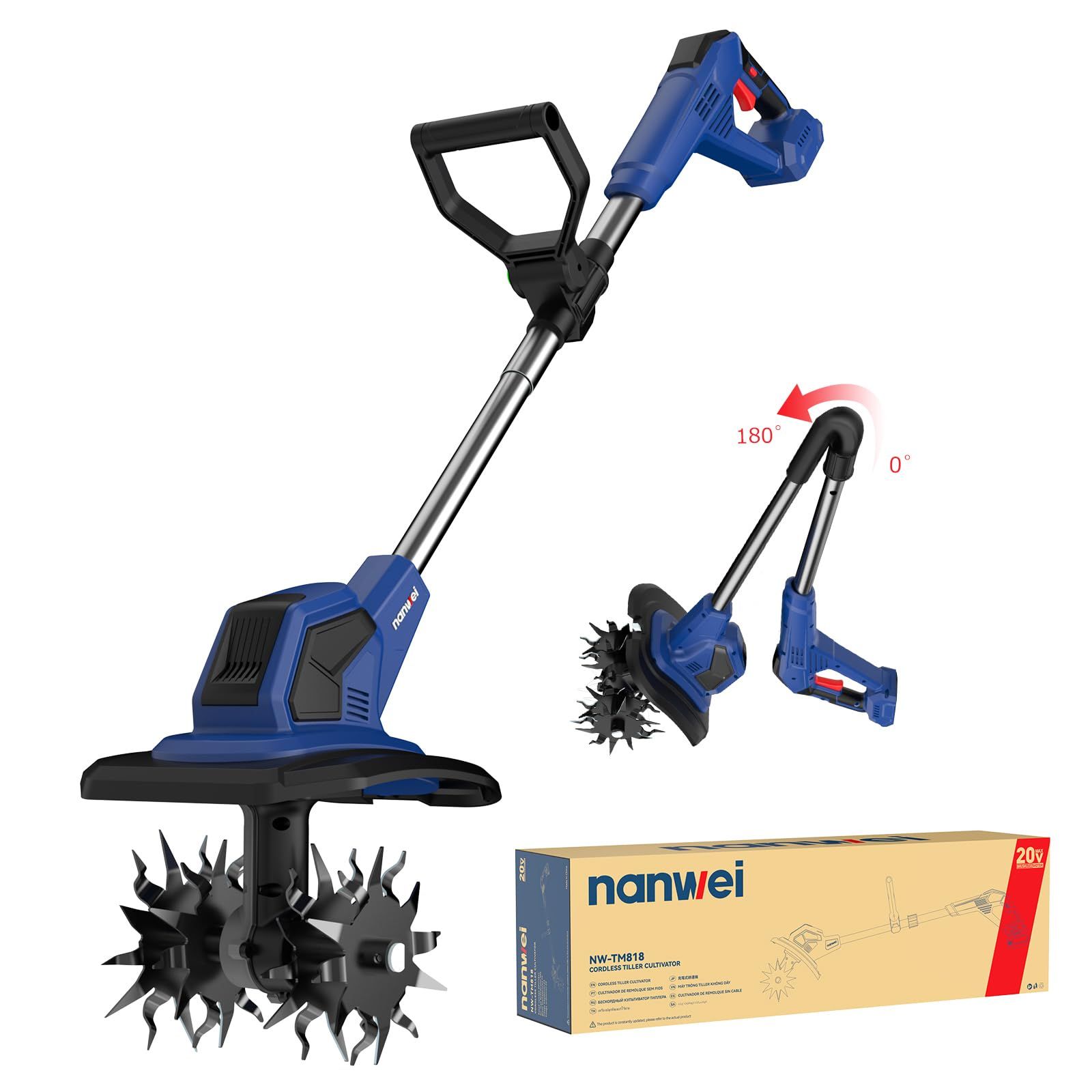 【2025新型】NANWEI コードレス耕運機 充電式耕うん機 マキタ18Vバッテリー対応 電動ミニ耕運機 耕幅200mm 耕深230mm 折りたたみ式 小型 軽量 静音 収納便利 組み立て簡単 家庭菜園 水田畑 (本体のみ)wb bc6761e3