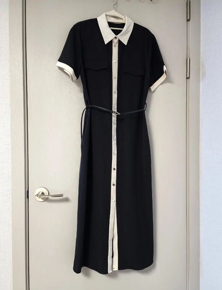 プレミアム シャツ型 ブラックロングワンピース (ベルト含む) ゲストルック 7,124円