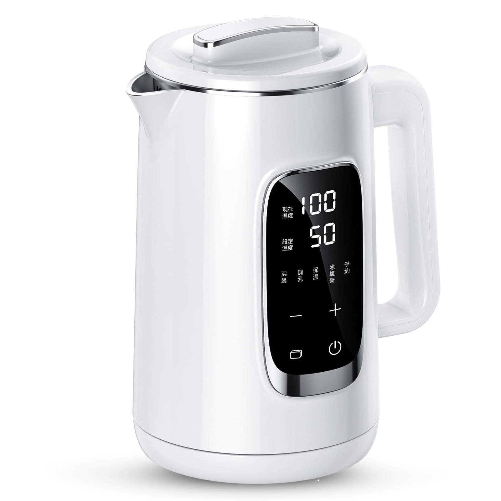 電気ケトル 1.5L【除塩素機能・温度調節±1℃・長時間保温】1000W急速沸騰 304ステンレス製 二重構造防焼け 空焚き防止 LEDディスプレイ 簡単操作 お手入れ簡単 PSE認証 温水/コーヒー/お茶/調乳対応 電気ポット兼用(ホワイト 6a80187a