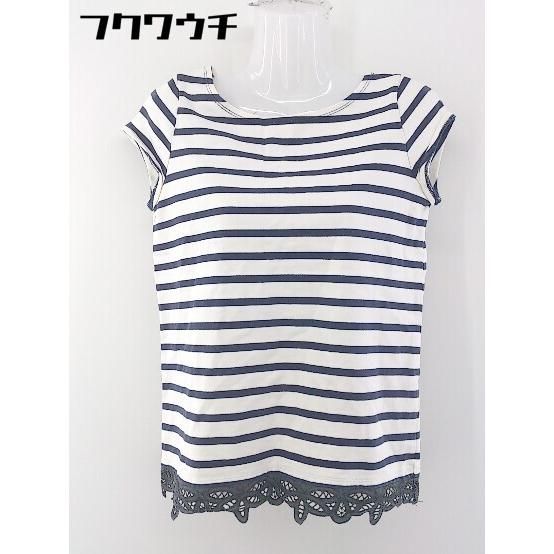 ◇ IENA イエナ ボーダー レース 半袖 Tシャツ カットソー ホワイト ネイビー グレー レディース 【中古】 【1107280000719】