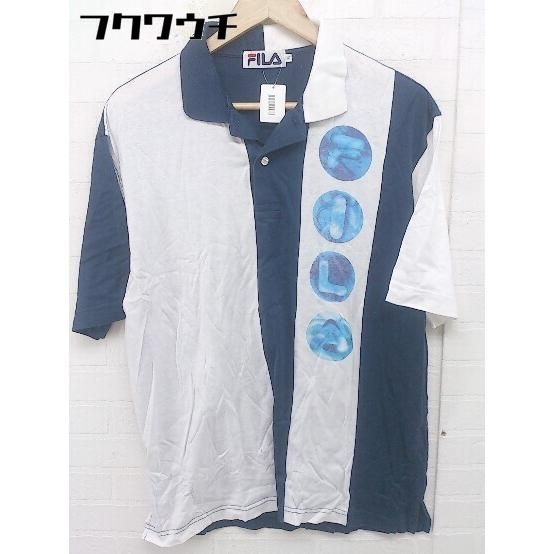 ◇ ◎ FILA フィラ 半袖 ポロシャツ サイズM ホワイト ネイビー ブルー系 メンズ 【中古】 【1109010005773】