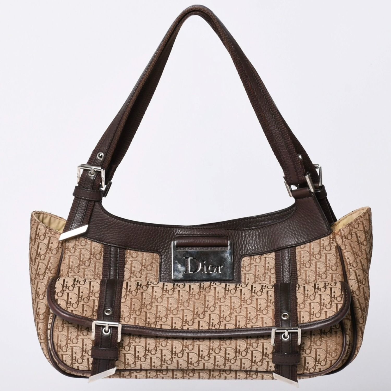 Christian Dior クリスチャンディオール トロッターキャンバスストリートシックショルダーバッグ トロッター柄 ベージュ ブラウン 13-BM-0075 モノグラム 美品 中古 4a002101