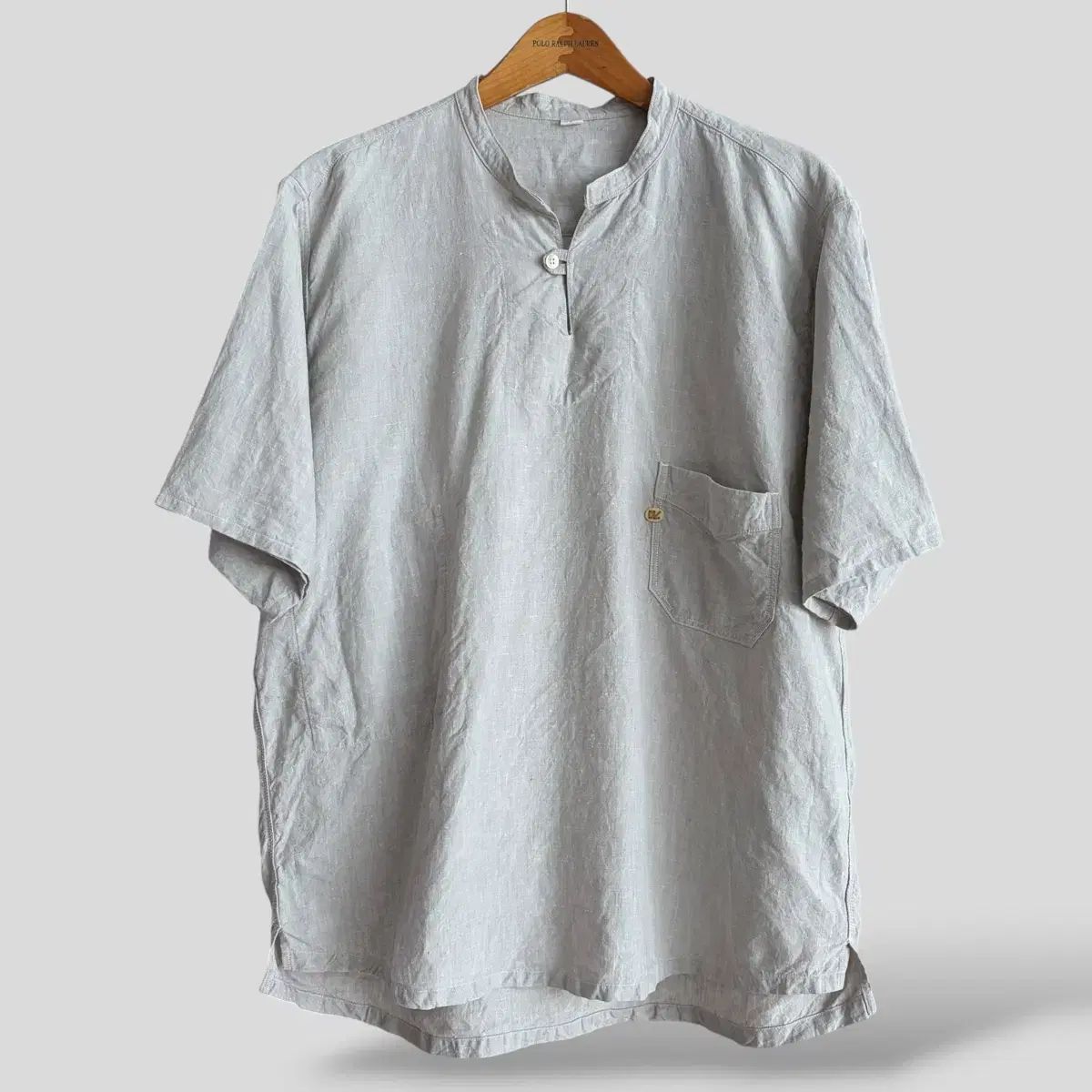(XL)45R ヘンリーネック リネン 半袖 シャツ