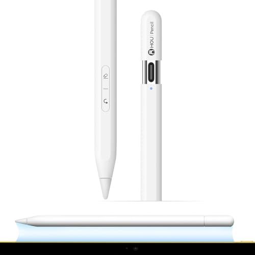 タブレット PC 用タッチペン HOU Pencil｜USB-C 対応 Apple iPad 専用｜手のひらリジェクト・傾き感度・クイック取り消し＆消しゴムキー｜交換用ペン先付き｜iPad 第 6?10 世代/iPad Pro 11 インチ・ ed3466b4