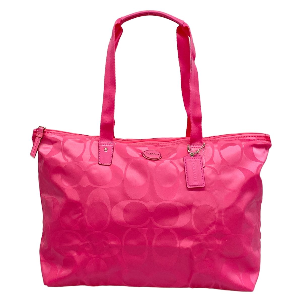 COACH(コーチ) トートバッグ美品 シグネチャー ナイロン ポケッタブル ウィークエンダー トート F77321 ピンク