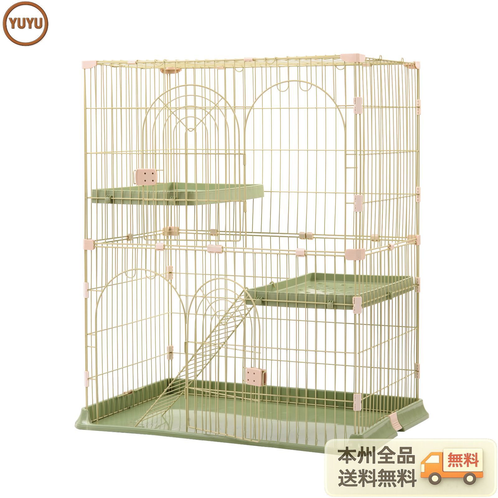 数量限定｜おしゃれ 猫 ケージ キャットケージ 2段 猫ゲージ おしゃれ キャットハウス ネコ ハウス 多段 留守番 保護 脱走防止 多頭飼いペットケージ【グリーン】