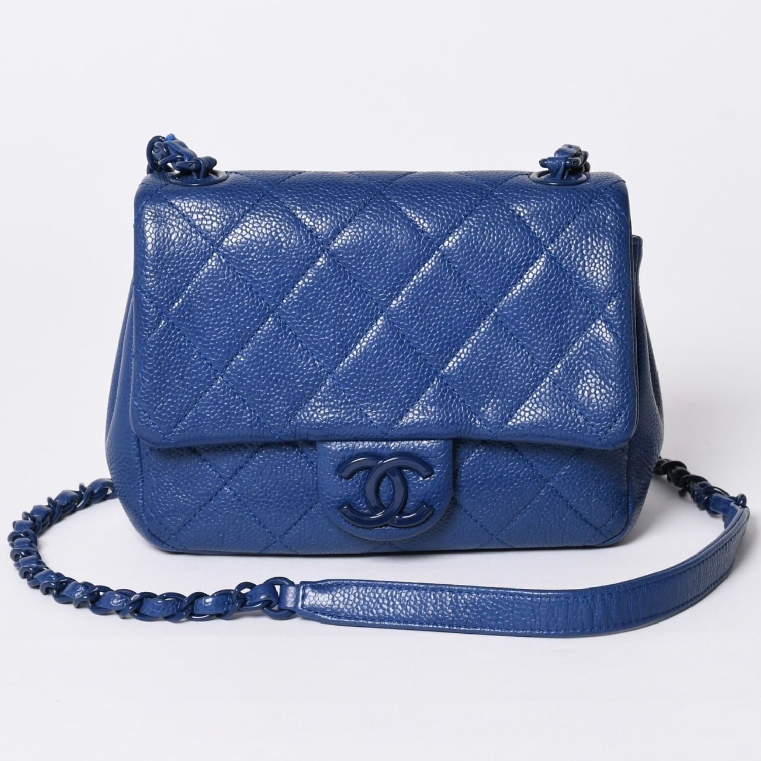 極美品 CHANEL シャネル Sフラップ Sチェーンショルダーバッグ AS1784 29番台 ココマーク キャビアスキン ブルー 中古 4a002129