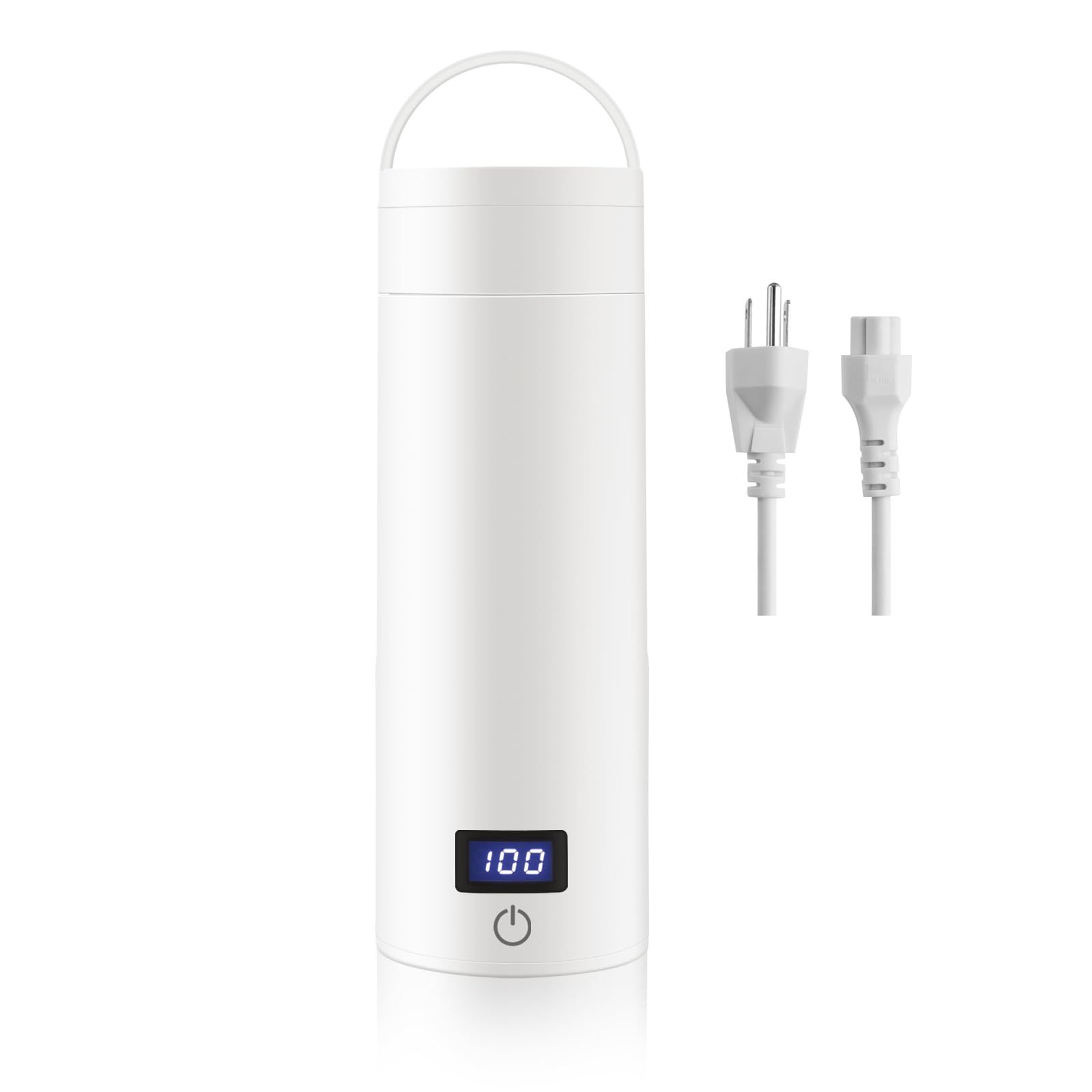 ポータブル電気ケトル, ホワイト, 380ml 小さくて持ち運びやすい，304食品級ステンレス鋼 温度デジタル表示付き,温度調整 電気ケトル 電源ボタン搭載 急速沸騰、空焚き防止、漏れ防止、ステンレススチールの二重壁、コーヒーや紅茶、旅行、車 e00cbea8
