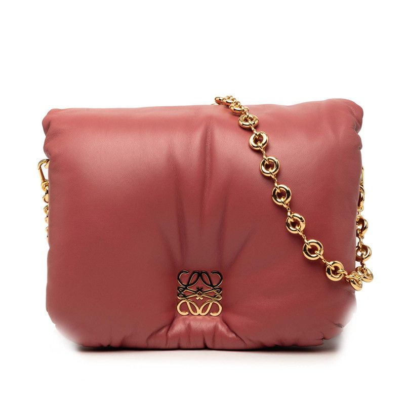 ロエベ アナグラム ゴヤ パファー チェーン ショルダーバッグ ピンク レザー レディース LOEWE【1-0267279】