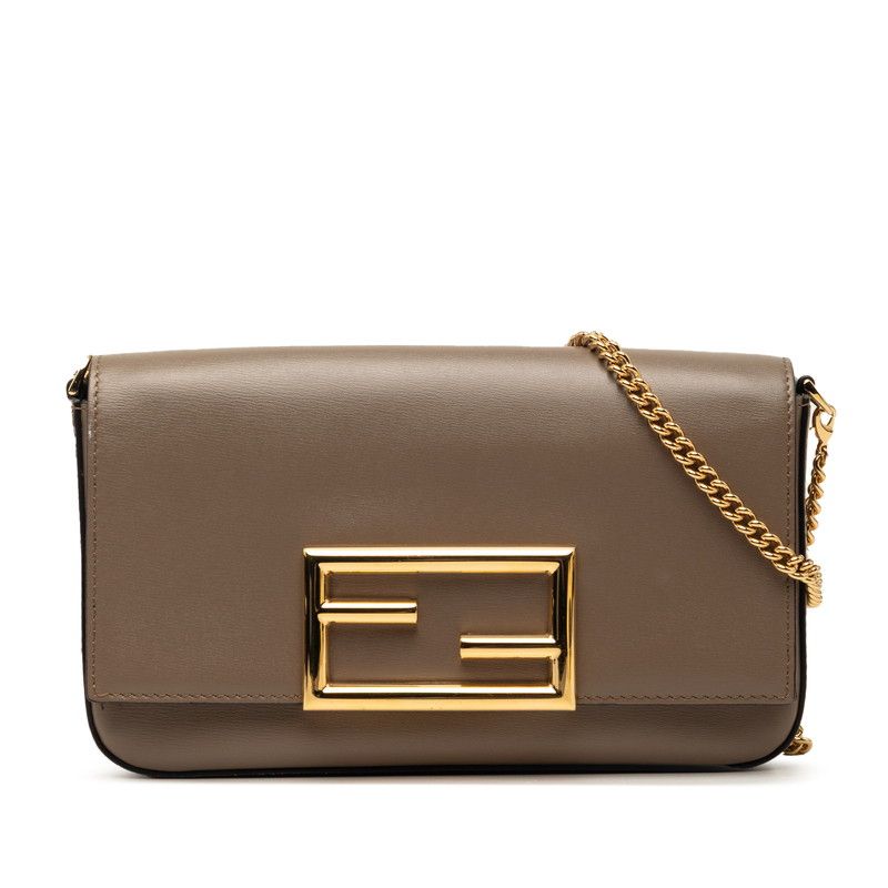 フェンディ 斜め掛け チェーン ショルダーバッグ 8BS032 グレー系 レザー レディース FENDI【1-0267366】