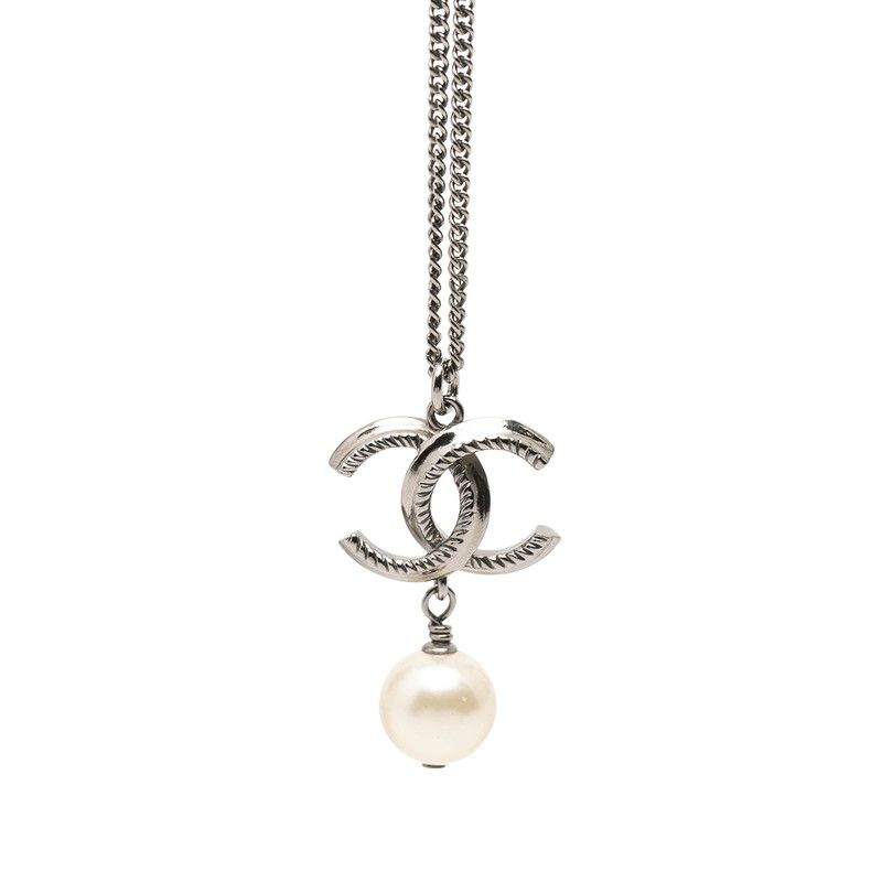 シャネル ココマーク ネックレス B12A シルバー メタル フェイクパール レディース CHANEL【1-0268403】