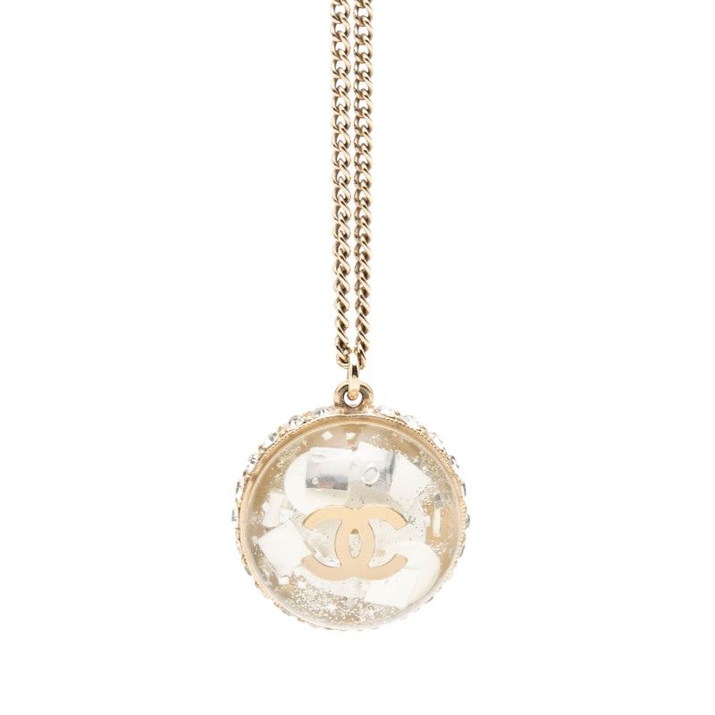 シャネル ココマーク ネックレス ドーム 09C シャンパンゴールド メッキ ラインストーン レディース CHANEL【1-0269311】