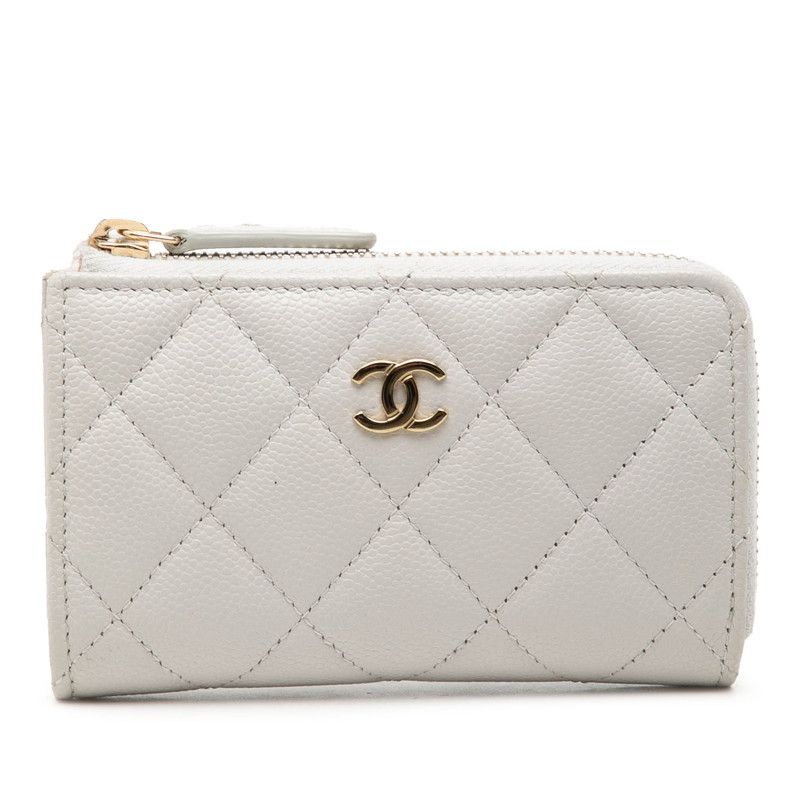 シャネル ココマーク マトラッセ カードケース コインケース グレー キャビアスキン レディース CHANEL【1-0269342】