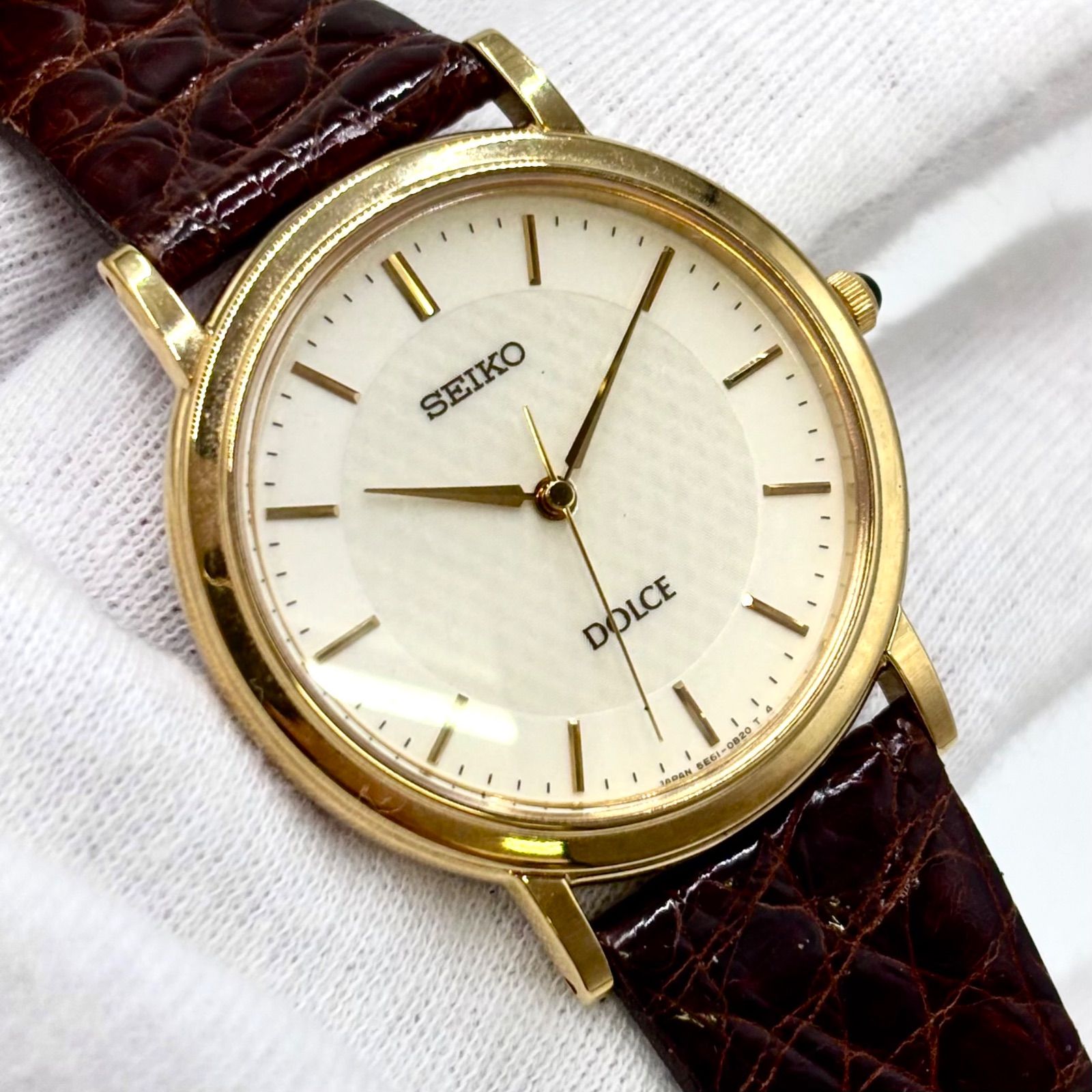 【80s】SEIKO セイコー Dolce ドルチェ 金メッキ 腕時計 レザー 稼働/純正レザーベルト】SEIKO/セイコー DOLCE/ドルチェ 腕時計