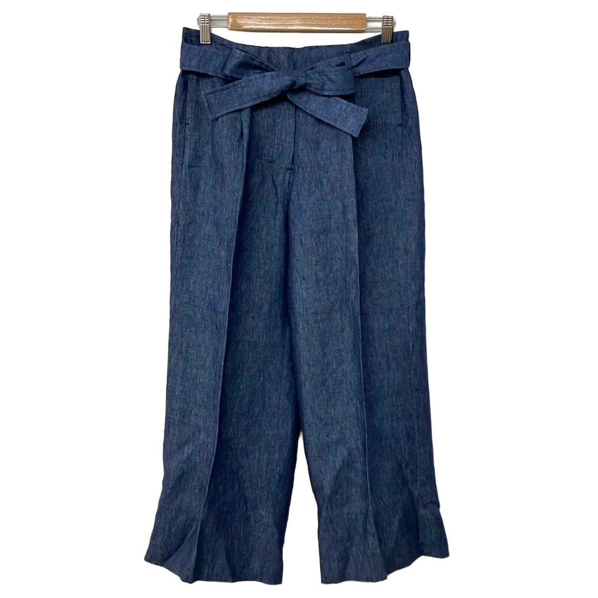 S Max Mara(マックスマーラ) パンツ サイズ42 M レディース美品 - ブルー クロップド(半端丈)/麻