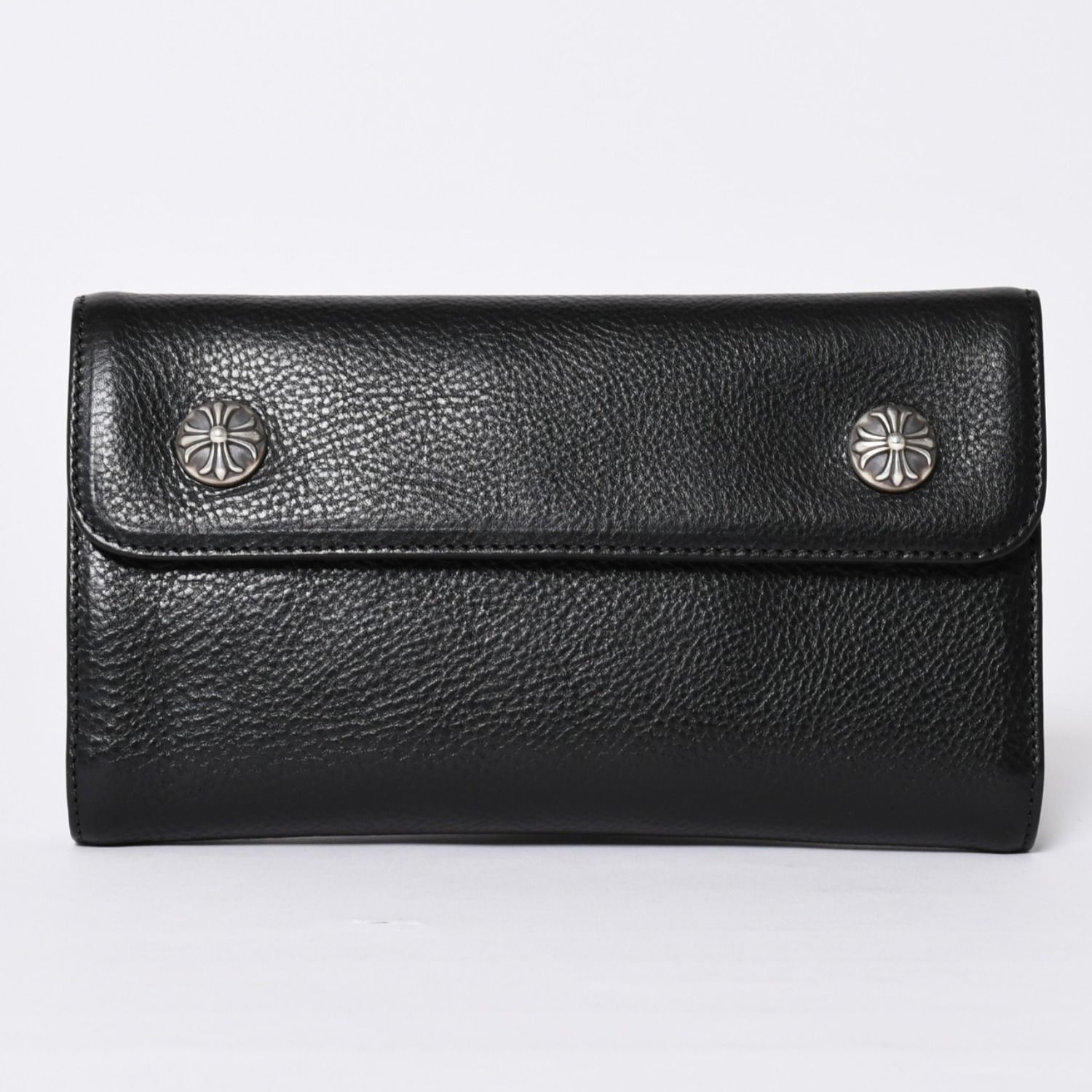 新品未使用 CHROME HEARTS クロムハーツ WAVE CRS BTN NOVELTY ウェーブロングウォレット 長財布 クロスボタン ブラック 中古 4a002437