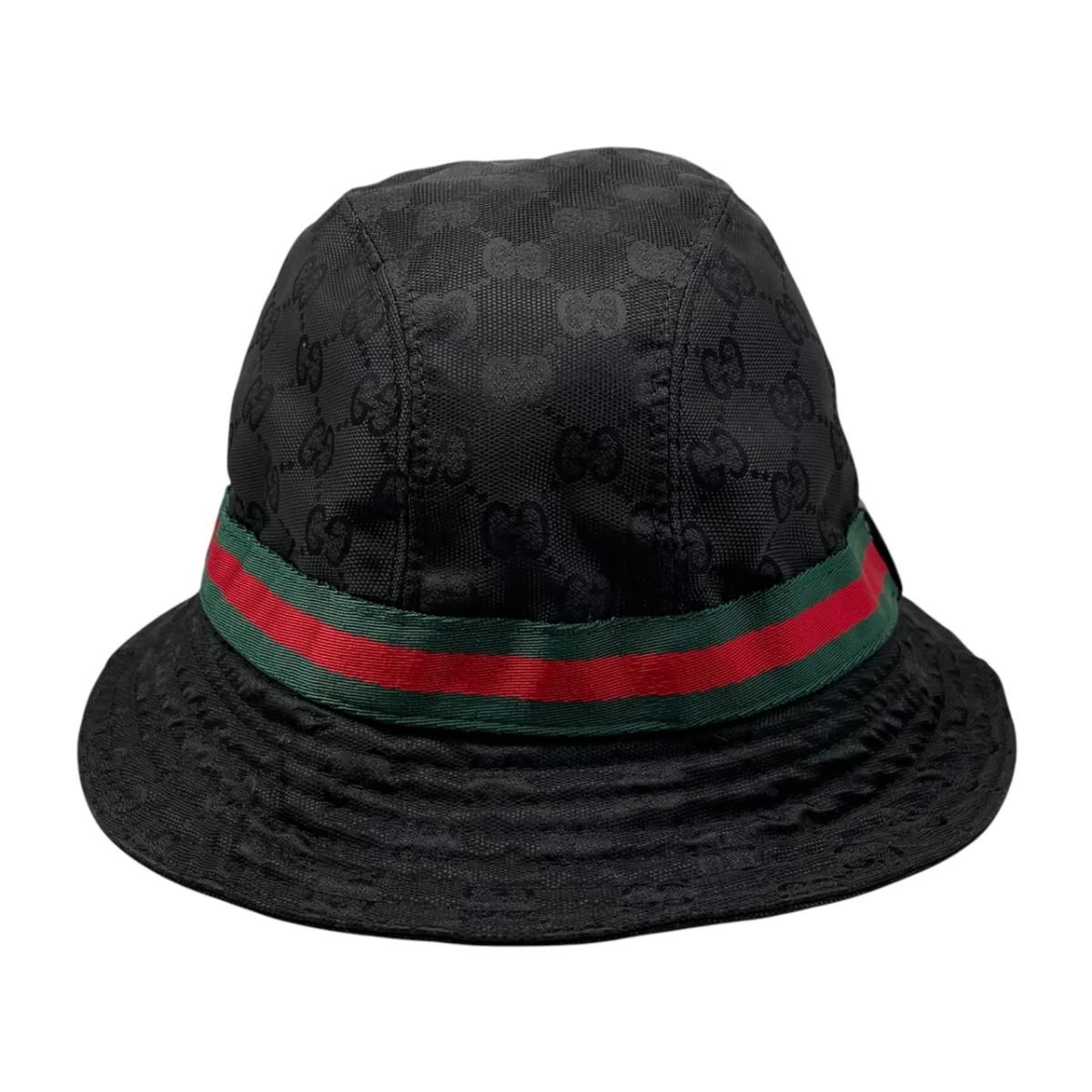 ☆グッチ 帽子 GGキャンバス バケットハット 023441 XLサイズ シェリーライン ブラック GUCCI