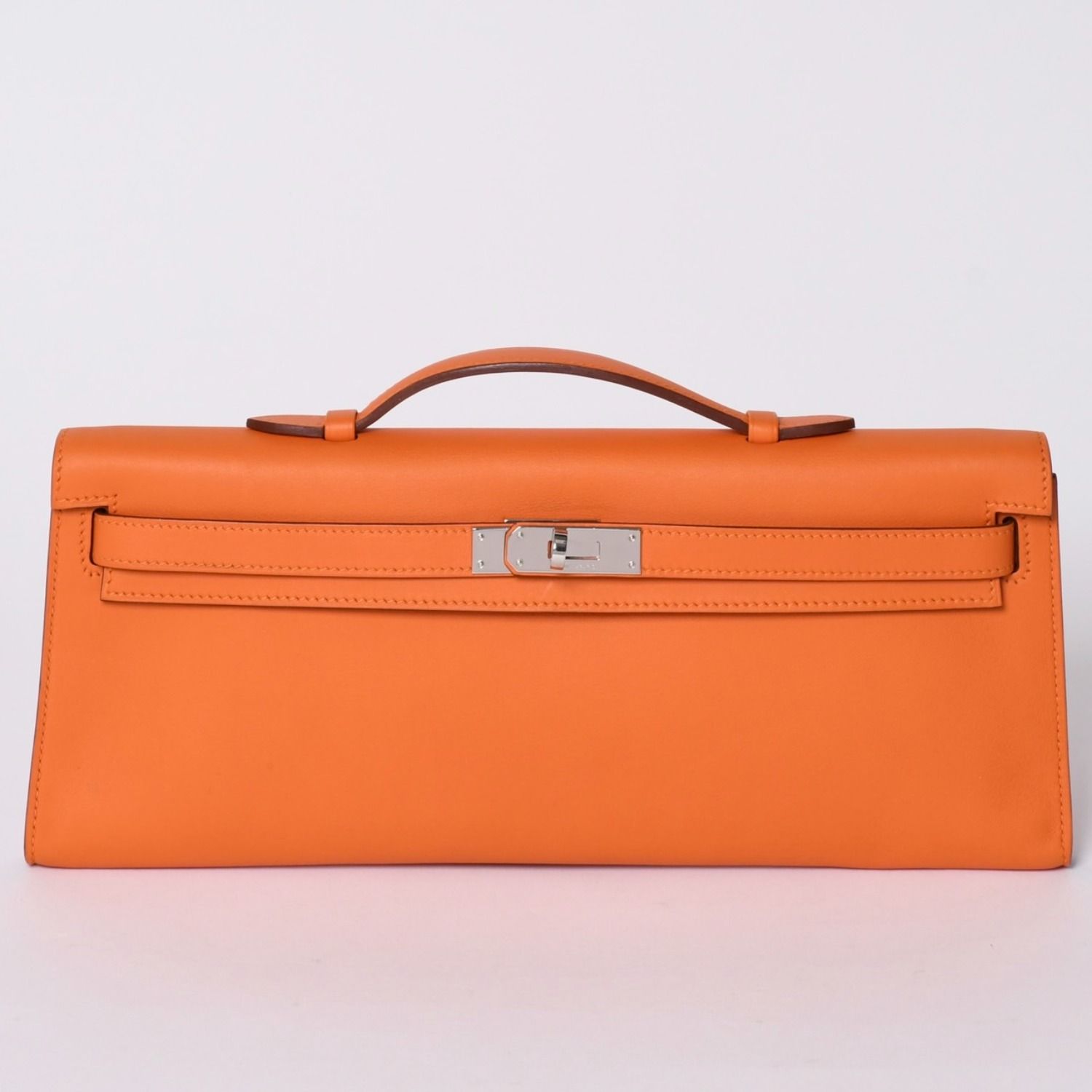 新品同様 HERMES エルメス KELLY CUT ケリーカット ハンドバッグ ヴォースイフト オレンジ シルバー金具 T刻印 中古 4a002407