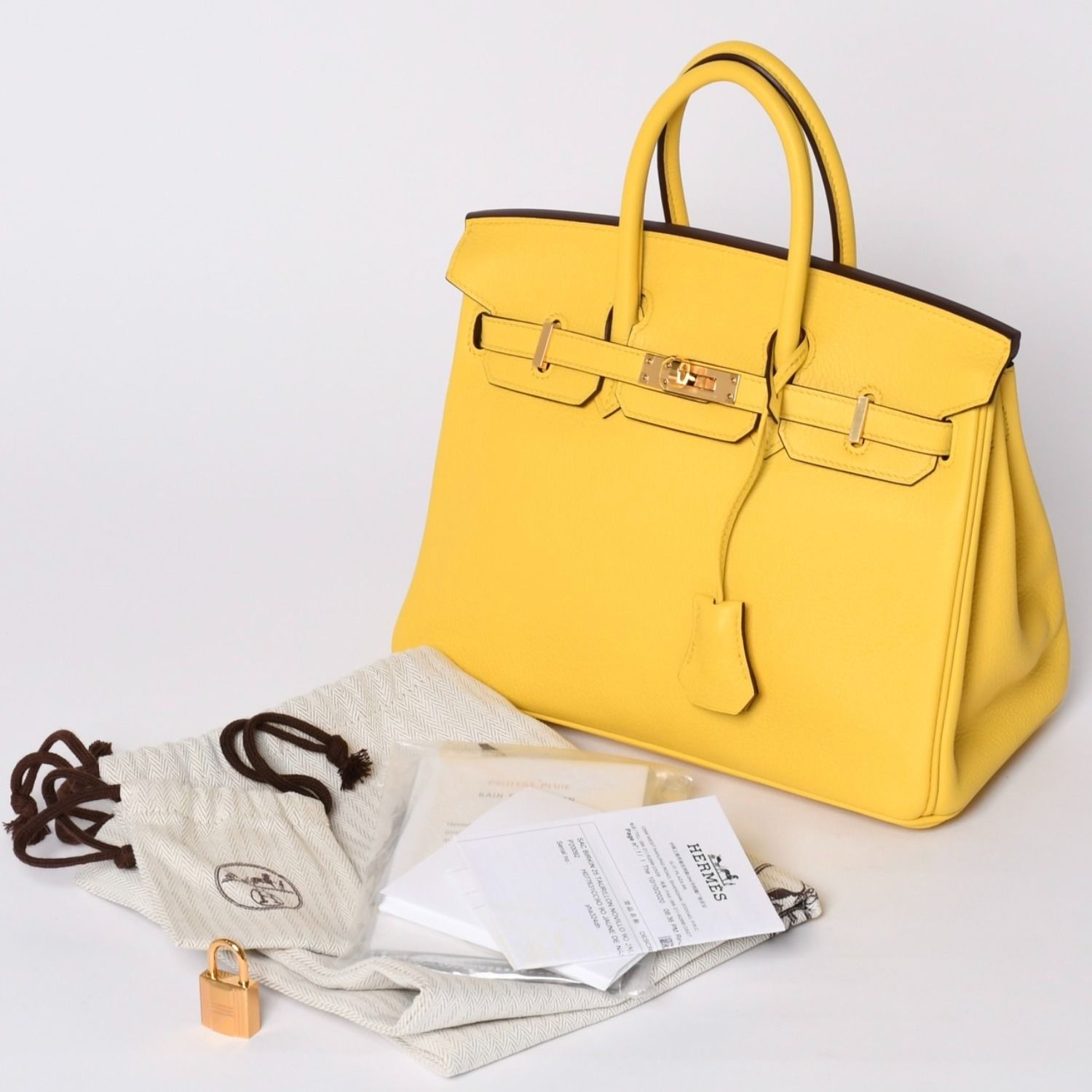新品同様品 HERMES エルメス バーキン25 ハンドバッグ Y刻印 トリヨンノビーヨ ネープルスイエロー シルバー金具 中古 4a002401