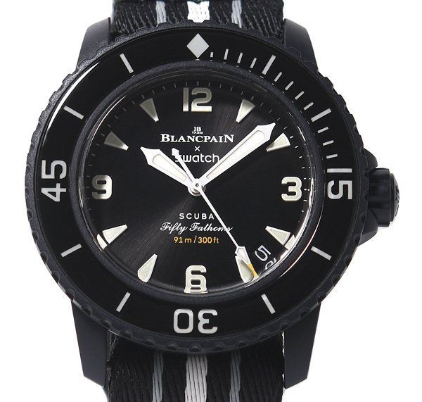 箱保付 美品 Swatch × Blancpain スウォッチ × ブランパン フィフティファゾムス SO35B400 自動巻き メンズ