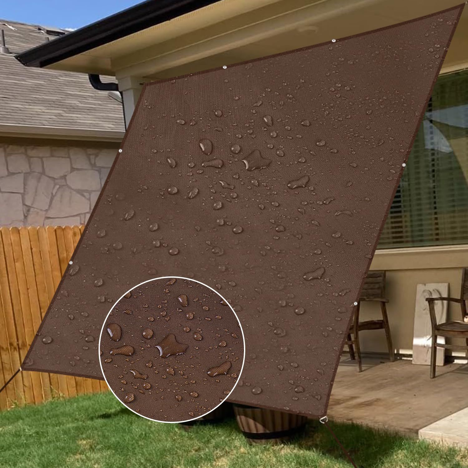 XiaZ 日除けシェード 2層撥水防水加工 雨よけ 防水サンシェード 400Dポリエステル 強度UP PU塗装 接合部水漏れ防止 紫外線UVカット ベランダサンシェード オーニング 庭用タープ 撥水 シェード 屋外・庭先・クールシェード・廊下 b4d789f7