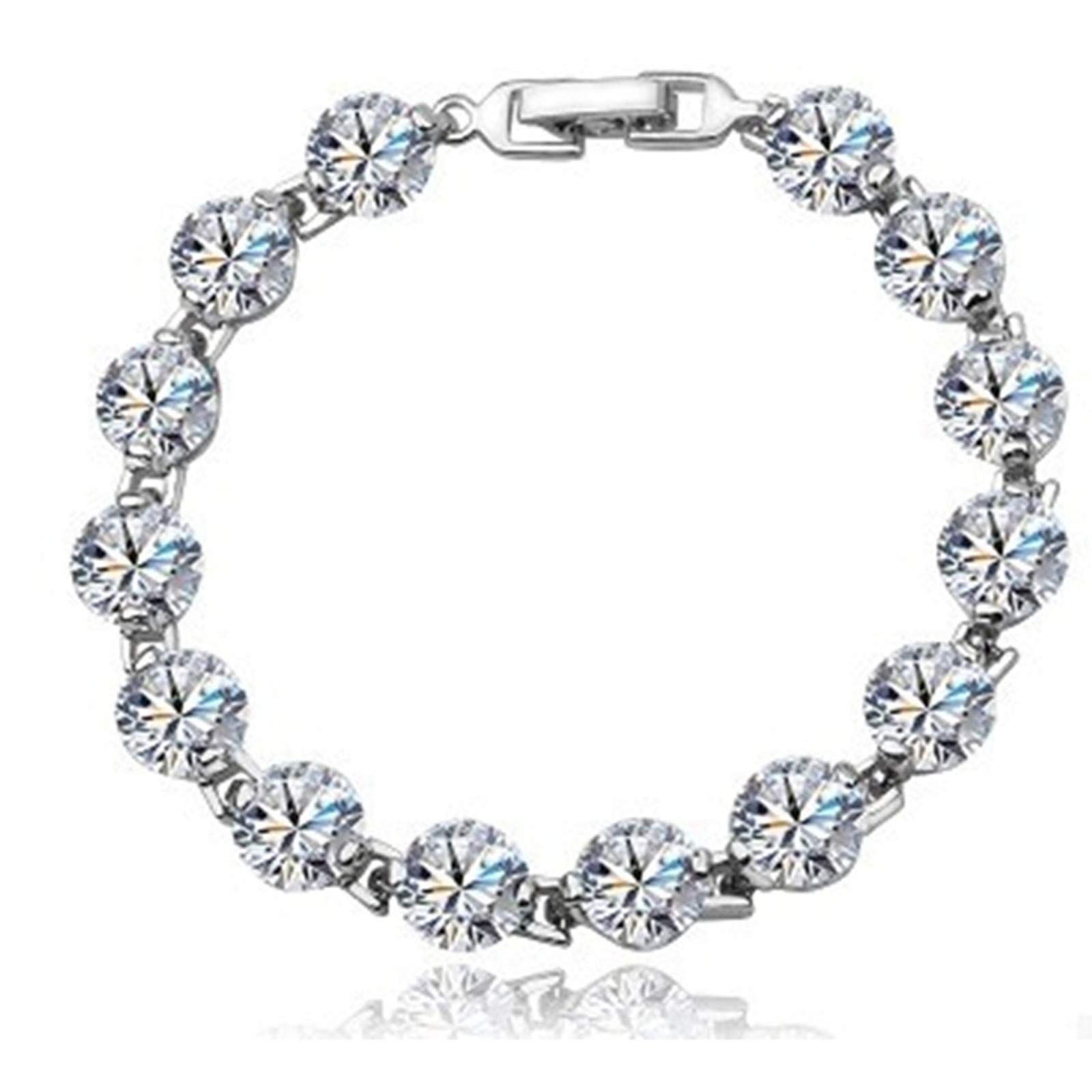 【在庫処分】テニスブレスレット 女性用 ホワイトゴールドメッキ 8mm 18K / ピース 16.5cm ジルコン ローマブレスレット 6.5インチ 女性ギフト