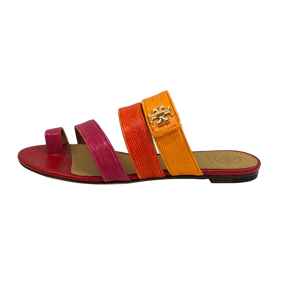 TORY BURCH(トリーバーチ) サンダル 6 1/2 M レディース - レッド×ピンク×オレンジ 型押し加工 レザー