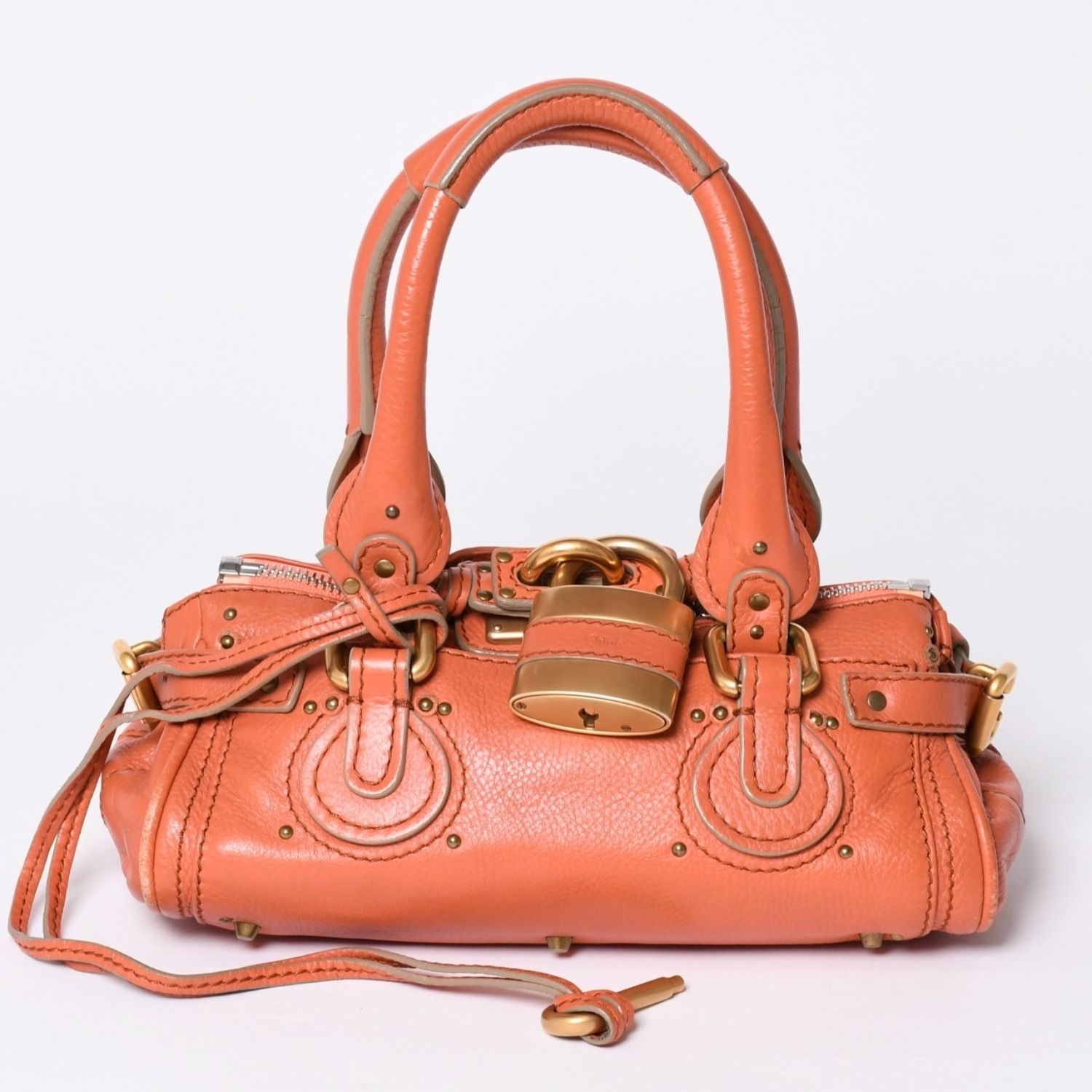 CHLOE クロエ パディントン ハンドバッグ レザー オレンジ ゴールド金具 レザー 美品 中古 4a002096