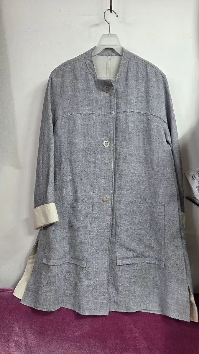 リネン ロング ジャケット グレー