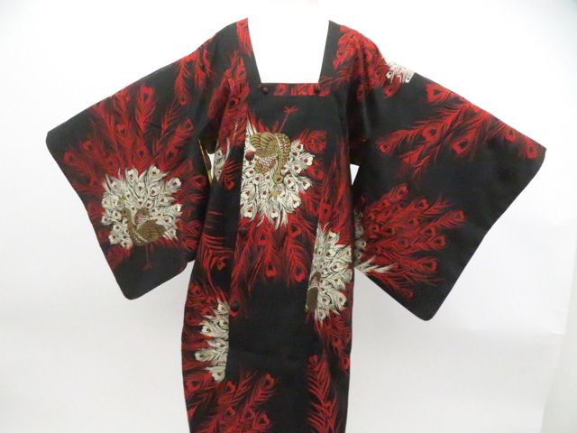 【京松】道行コート 孔雀 金糸 着物 正絹 身丈約106cm 裄丈約62cm kyo8z05-867