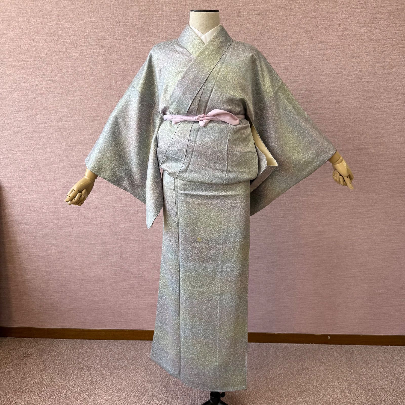 小紋 着物 袷 小紋着物 水色 紫氷裂文様 リサイクル着物 k-1130 - メルカリ