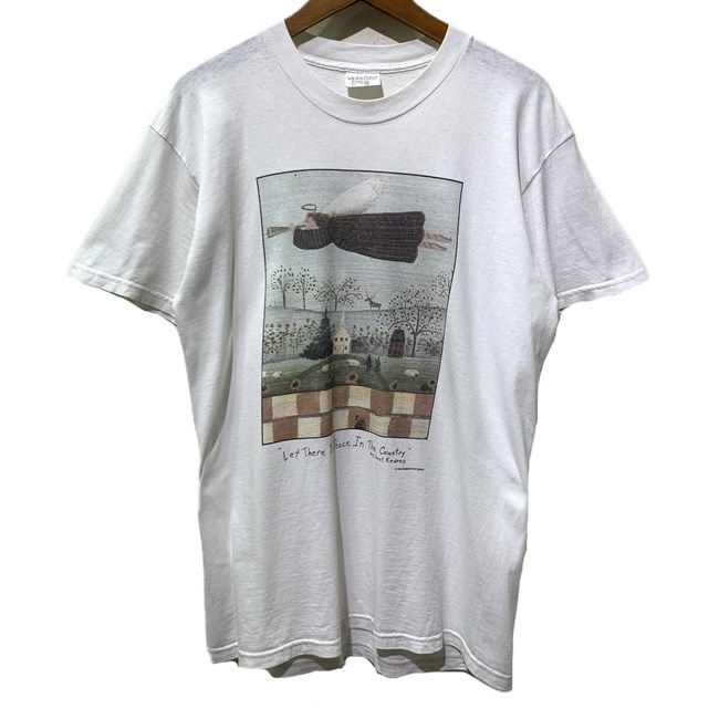 【中古】 VERMONT COTTON Tシャツ 90s vintage 90年代 (C)1994 半袖 カットソー トップス クルーネック 洋書 この国に平和を Carol Endres プリント USA製 古着 /1953