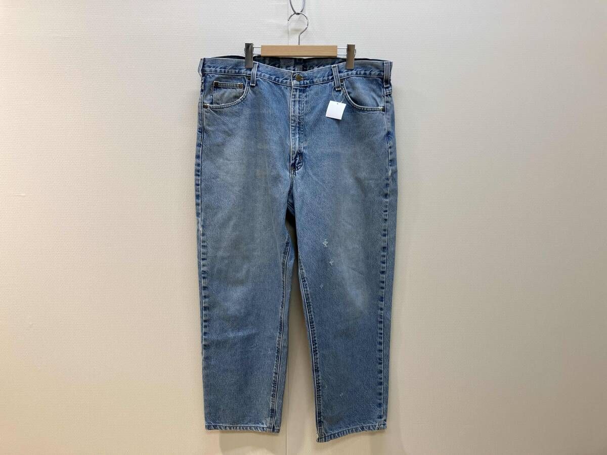 Carhartt カーハート デニムパンツ ジーンズ テーパード W42×L32 水色 ライトブルー メンズ B17DST ダメージ 汚れ有り ジッパーフライ