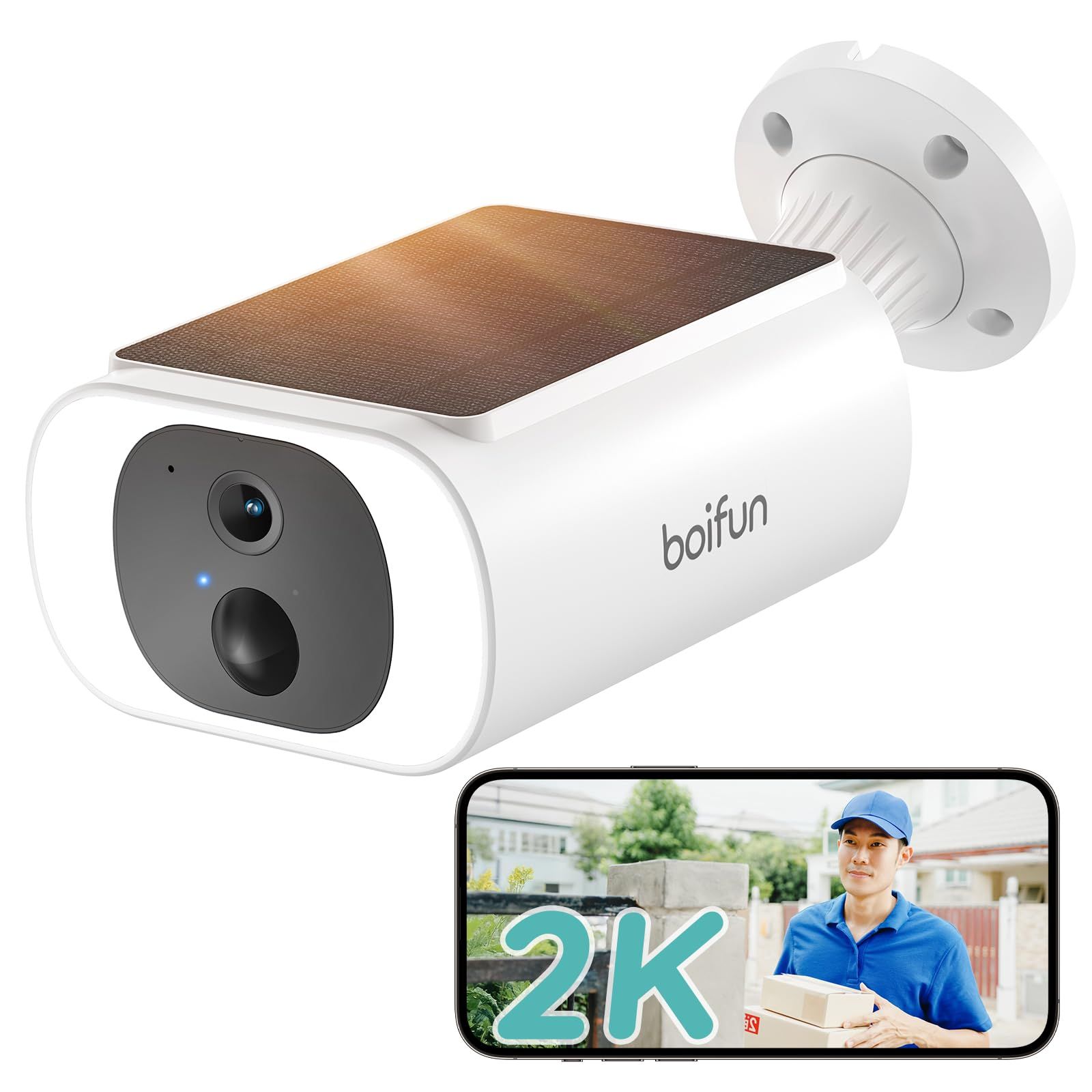 【2026新登場 ソーラーパネル一体型・省電力・電源不要】BOIFUN 防犯カメラ屋外 ソーラー 300万画素 ワイヤレス/2.4G HzWIFI 夜間強い光 カラー撮影 大容量バッテリー 太陽光充電 工事不要 検出エリア設定 PIR人体検知 4245e37e